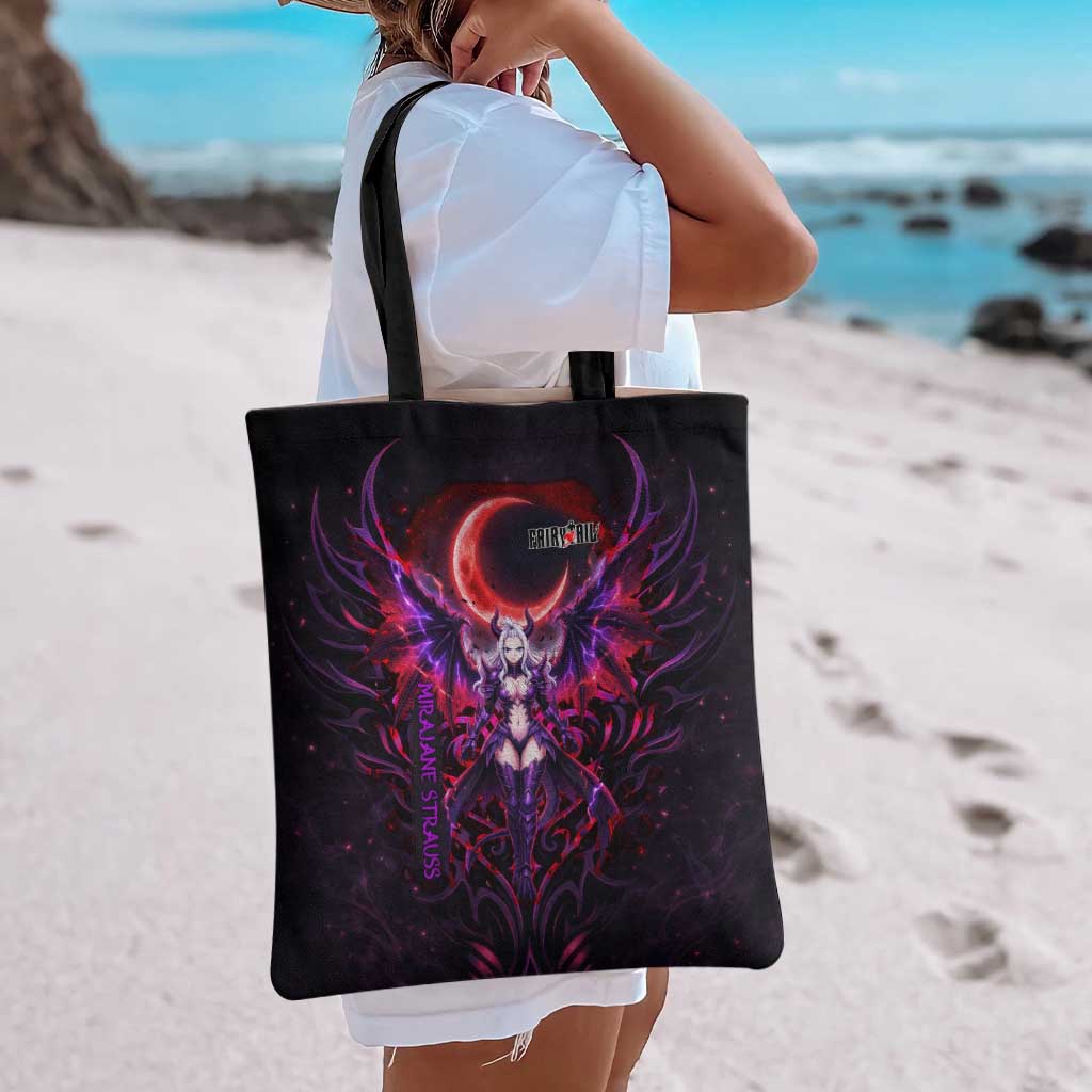 Mirajane Strauss Demon Form Fairy Tail Tote Bag Crimson Moon Demon Aesthetic with Gothic Purple Tribal Design