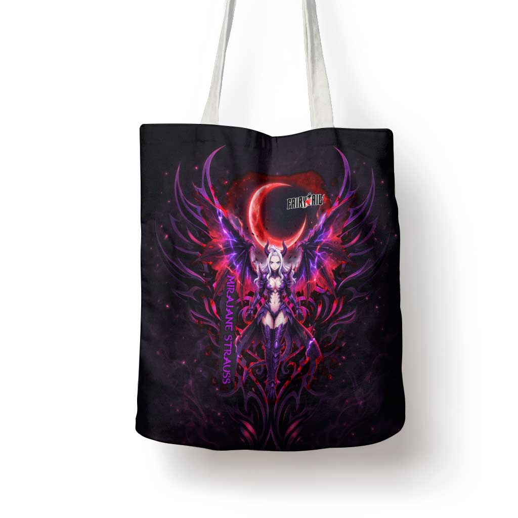 Mirajane Strauss Demon Form Fairy Tail Tote Bag Crimson Moon Demon Aesthetic with Gothic Purple Tribal Design
