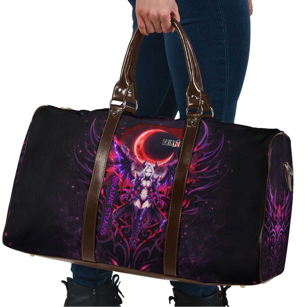 Mirajane Strauss Demon Form Fairy Tail Travel Bag Crimson Moon Demon Aesthetic with Gothic Purple Tribal Design