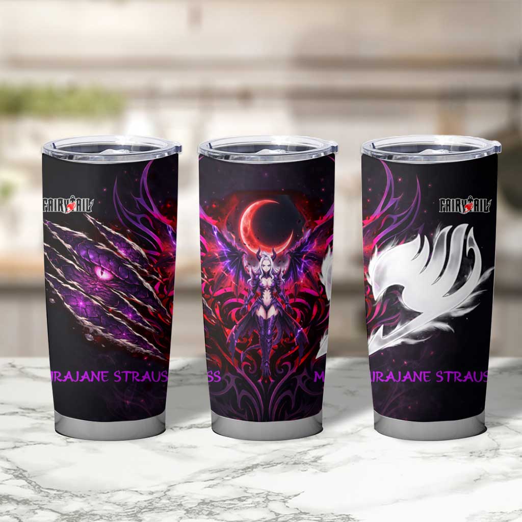 Mirajane Strauss Demon Form Fairy Tail Tumbler Cup Crimson Moon Demon Aesthetic with Gothic Purple Tribal Design