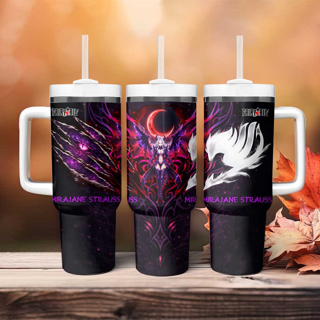Mirajane Strauss Demon Form Fairy Tail Tumbler With Handle Crimson Moon Demon Aesthetic with Gothic Purple Tribal Design
