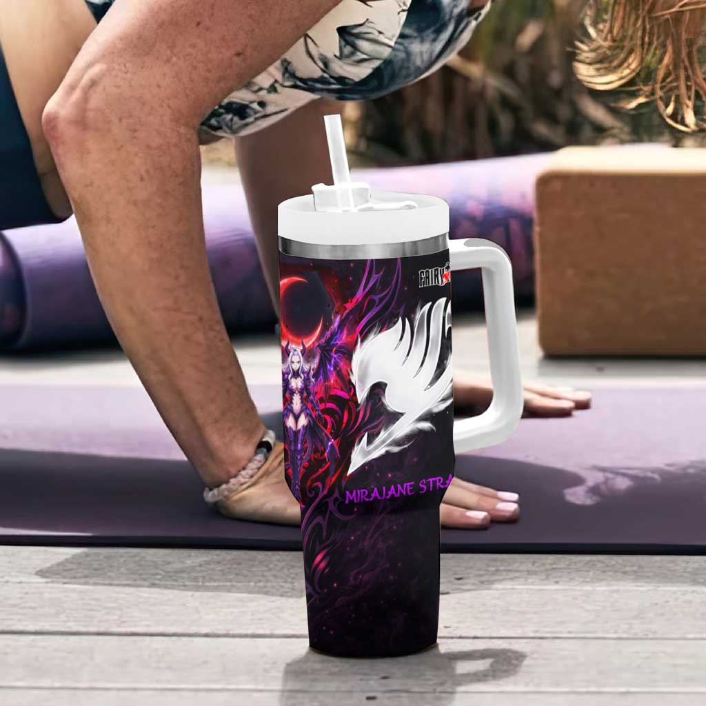 Mirajane Strauss Demon Form Fairy Tail Tumbler With Handle Crimson Moon Demon Aesthetic with Gothic Purple Tribal Design