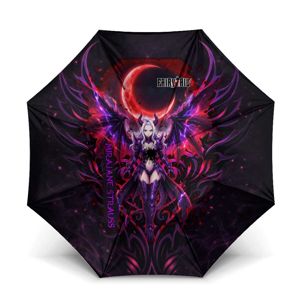 Mirajane Strauss Demon Form Fairy Tail Umbrella Crimson Moon Demon Aesthetic with Gothic Purple Tribal Design