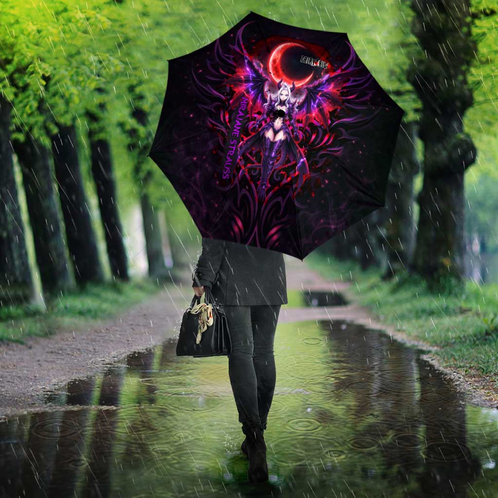 Mirajane Strauss Demon Form Fairy Tail Umbrella Crimson Moon Demon Aesthetic with Gothic Purple Tribal Design