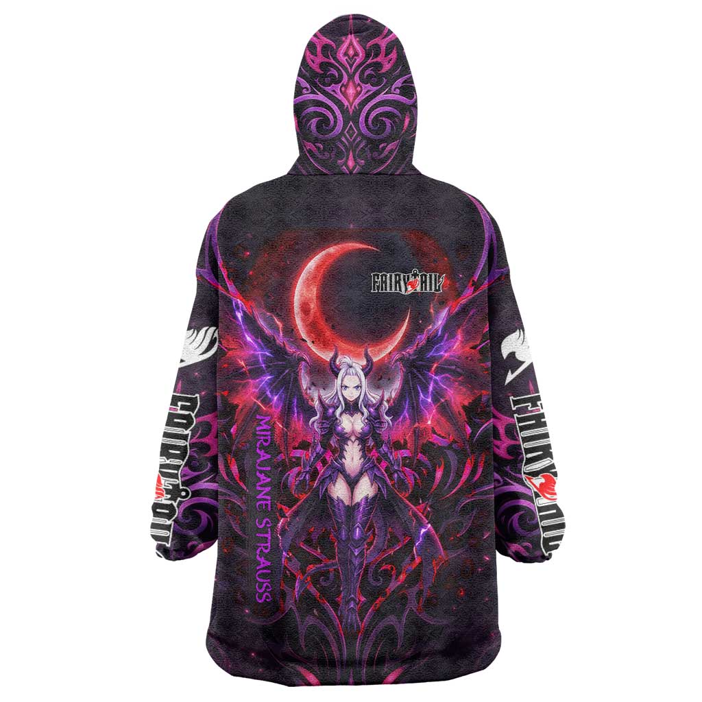Mirajane Strauss Demon Form Fairy Tail Wearable Blanket Hoodie Crimson Moon Demon Aesthetic with Gothic Purple Tribal Design