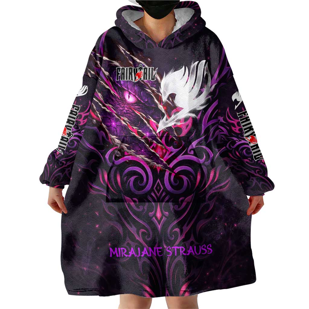 Mirajane Strauss Demon Form Fairy Tail Wearable Blanket Hoodie Crimson Moon Demon Aesthetic with Gothic Purple Tribal Design