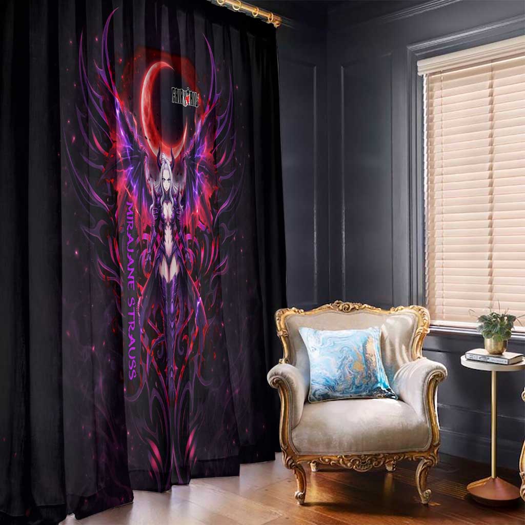 Mirajane Strauss Demon Form Fairy Tail Window Curtain Crimson Moon Demon Aesthetic with Gothic Purple Tribal Design