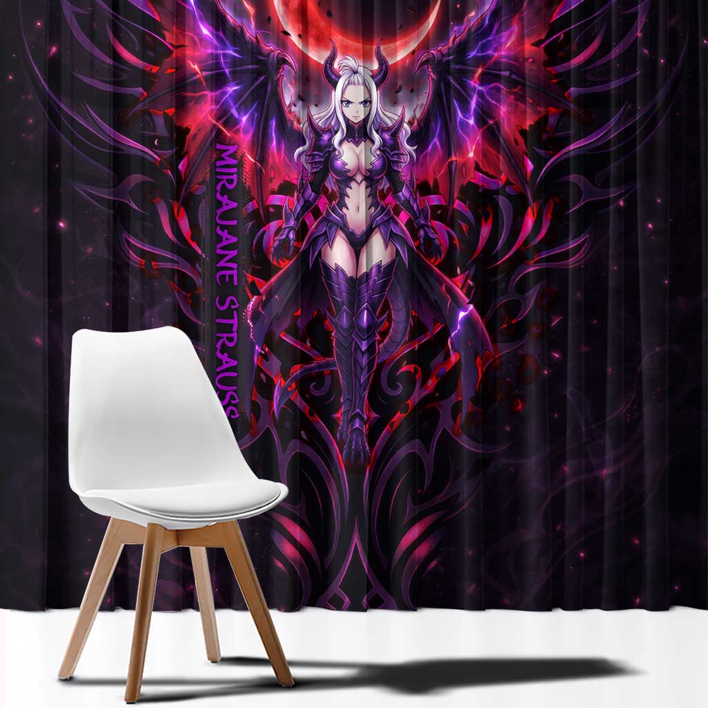Mirajane Strauss Demon Form Fairy Tail Window Curtain Crimson Moon Demon Aesthetic with Gothic Purple Tribal Design