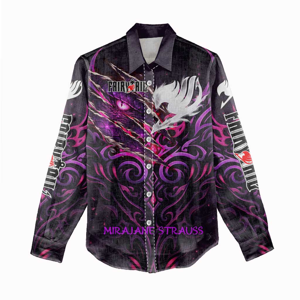 Mirajane Strauss Demon Form Fairy Tail Women Casual Shirt Crimson Moon Demon Aesthetic with Gothic Purple Tribal Design