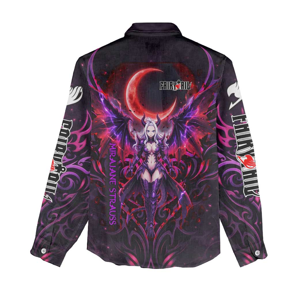 Mirajane Strauss Demon Form Fairy Tail Women Casual Shirt Crimson Moon Demon Aesthetic with Gothic Purple Tribal Design
