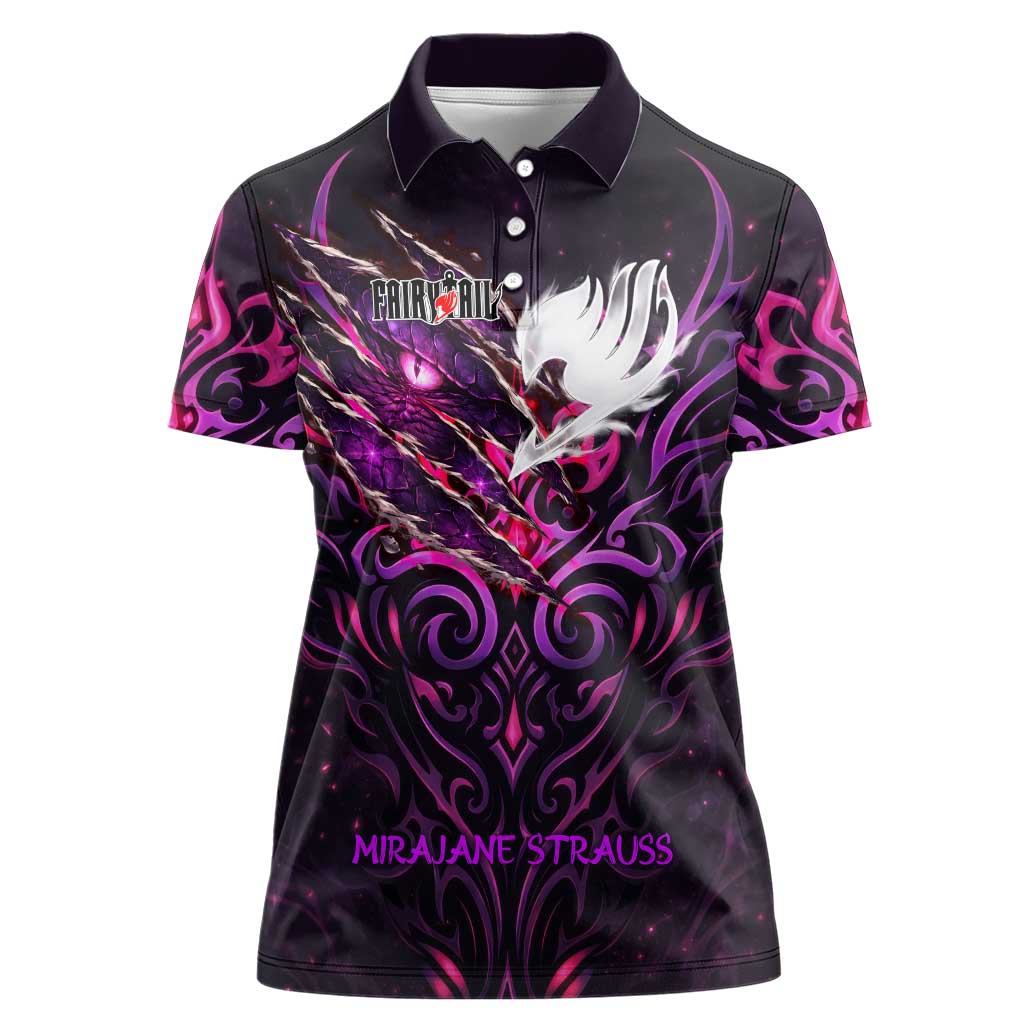 Mirajane Strauss Demon Form Fairy Tail Women Polo Shirt Crimson Moon Demon Aesthetic with Gothic Purple Tribal Design