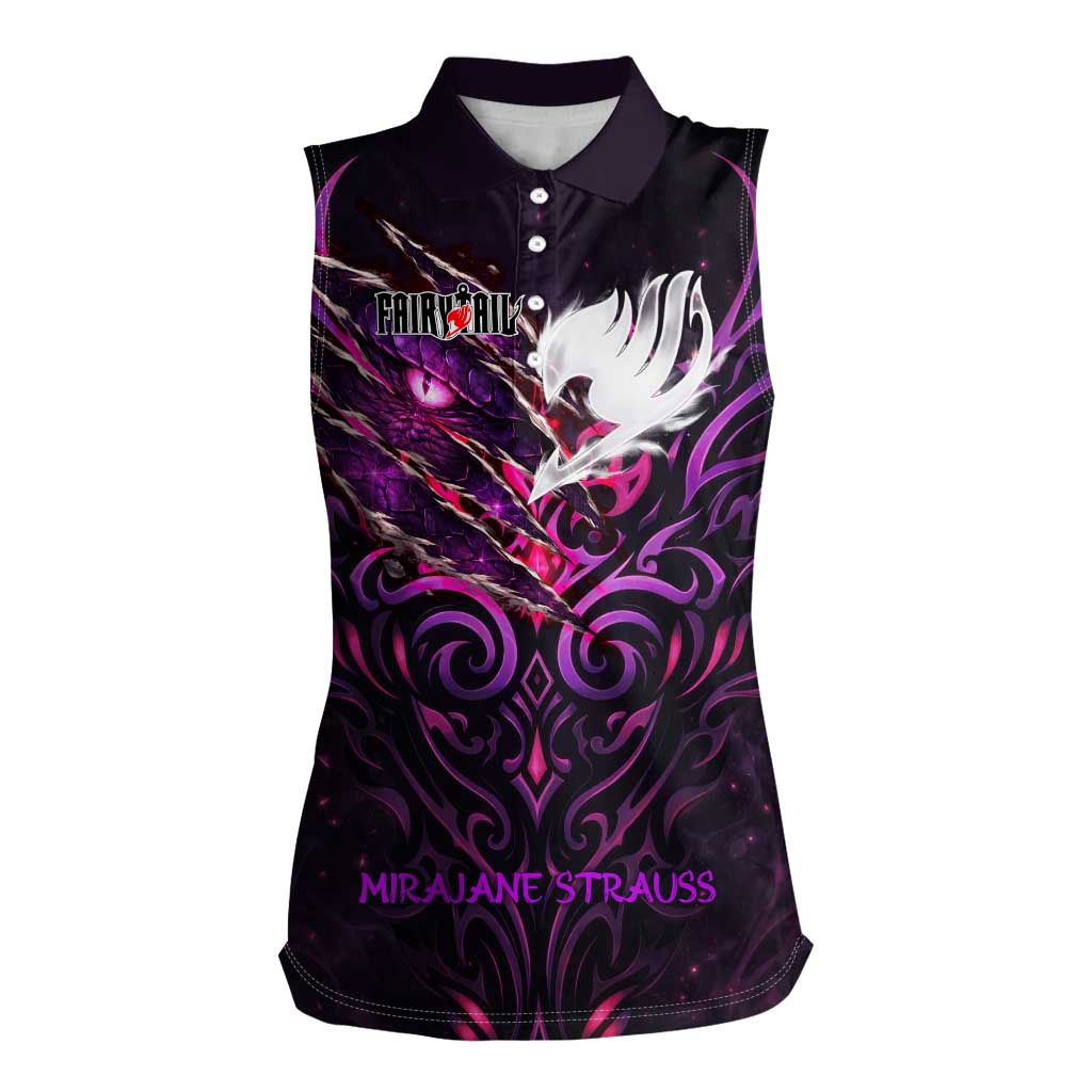 Mirajane Strauss Demon Form Fairy Tail Women Sleeveless Polo Shirt Crimson Moon Demon Aesthetic with Gothic Purple Tribal Design