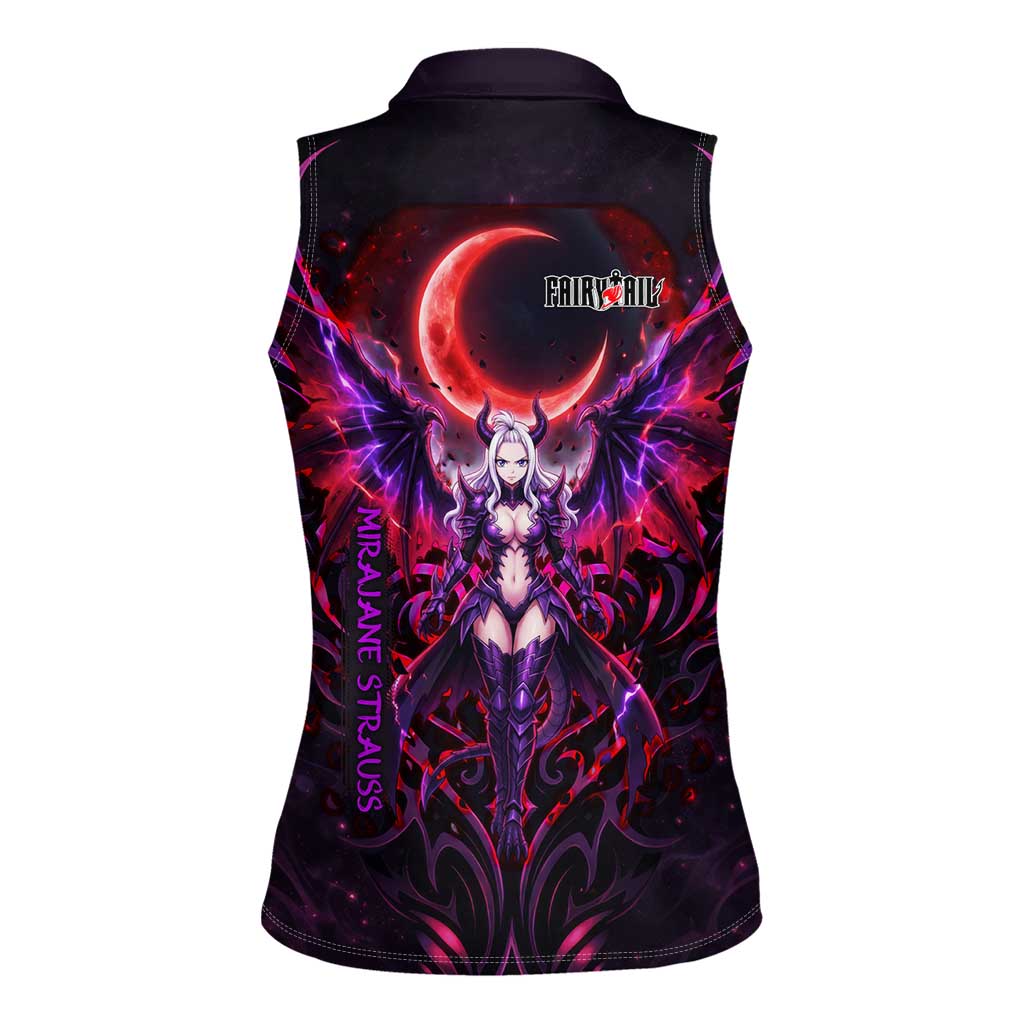Mirajane Strauss Demon Form Fairy Tail Women Sleeveless Polo Shirt Crimson Moon Demon Aesthetic with Gothic Purple Tribal Design