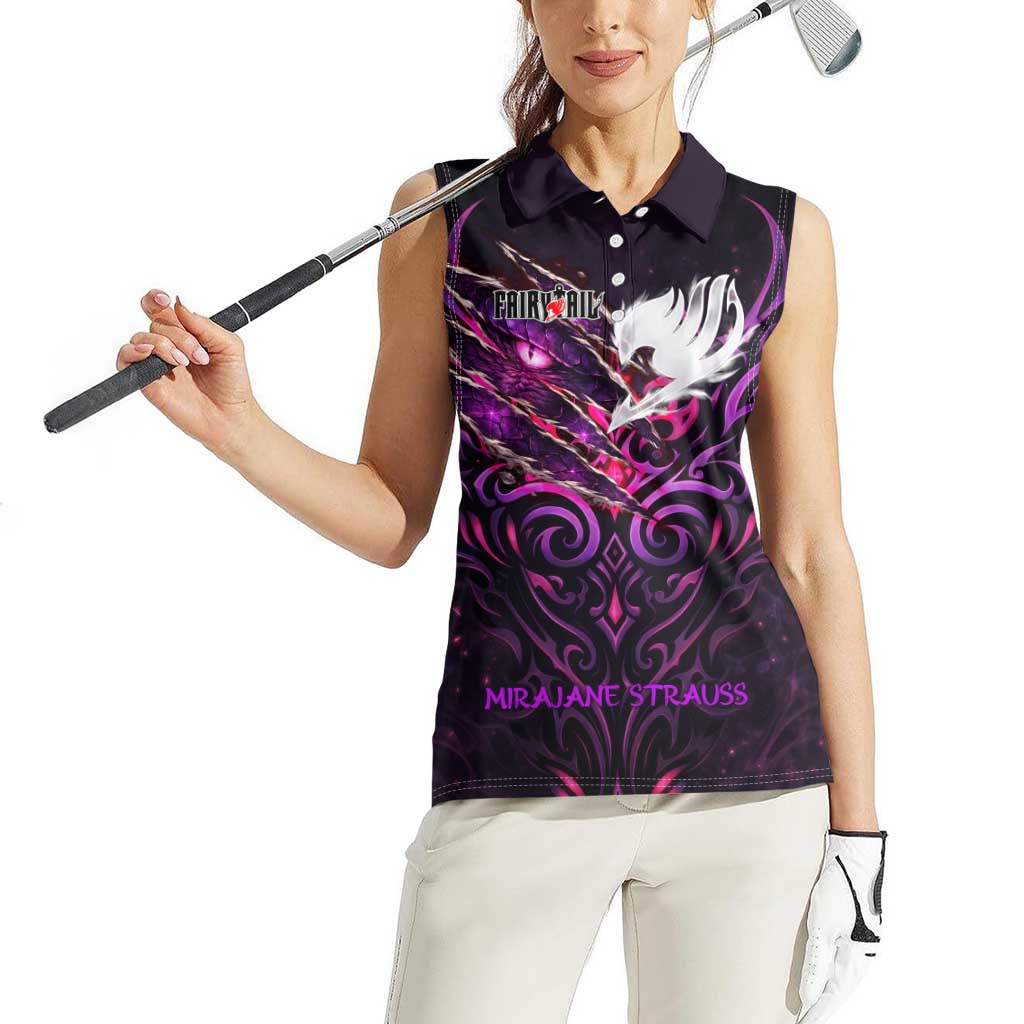 Mirajane Strauss Demon Form Fairy Tail Women Sleeveless Polo Shirt Crimson Moon Demon Aesthetic with Gothic Purple Tribal Design