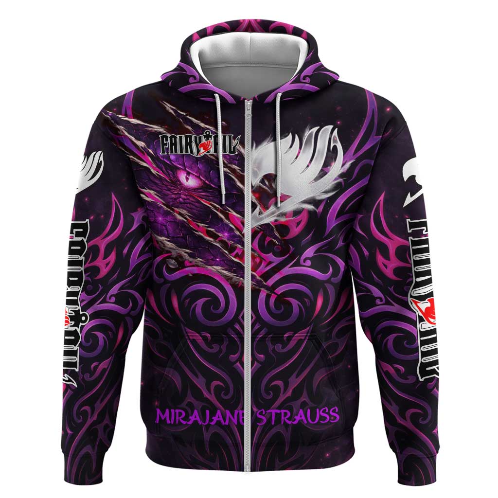 Mirajane Strauss Demon Form Fairy Tail Zip Hoodie Crimson Moon Demon Aesthetic with Gothic Purple Tribal Design