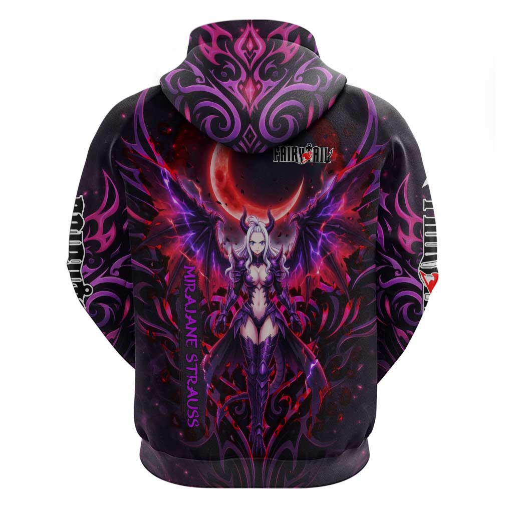 Mirajane Strauss Demon Form Fairy Tail Zip Hoodie Crimson Moon Demon Aesthetic with Gothic Purple Tribal Design