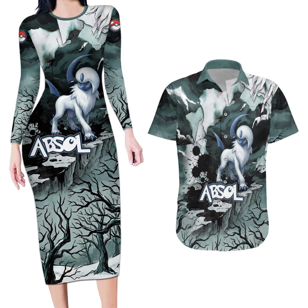 Absol Couples Matching Long Sleeve Bodycon Dress and Hawaiian Shirt Gothic Apocalypse Ink Art