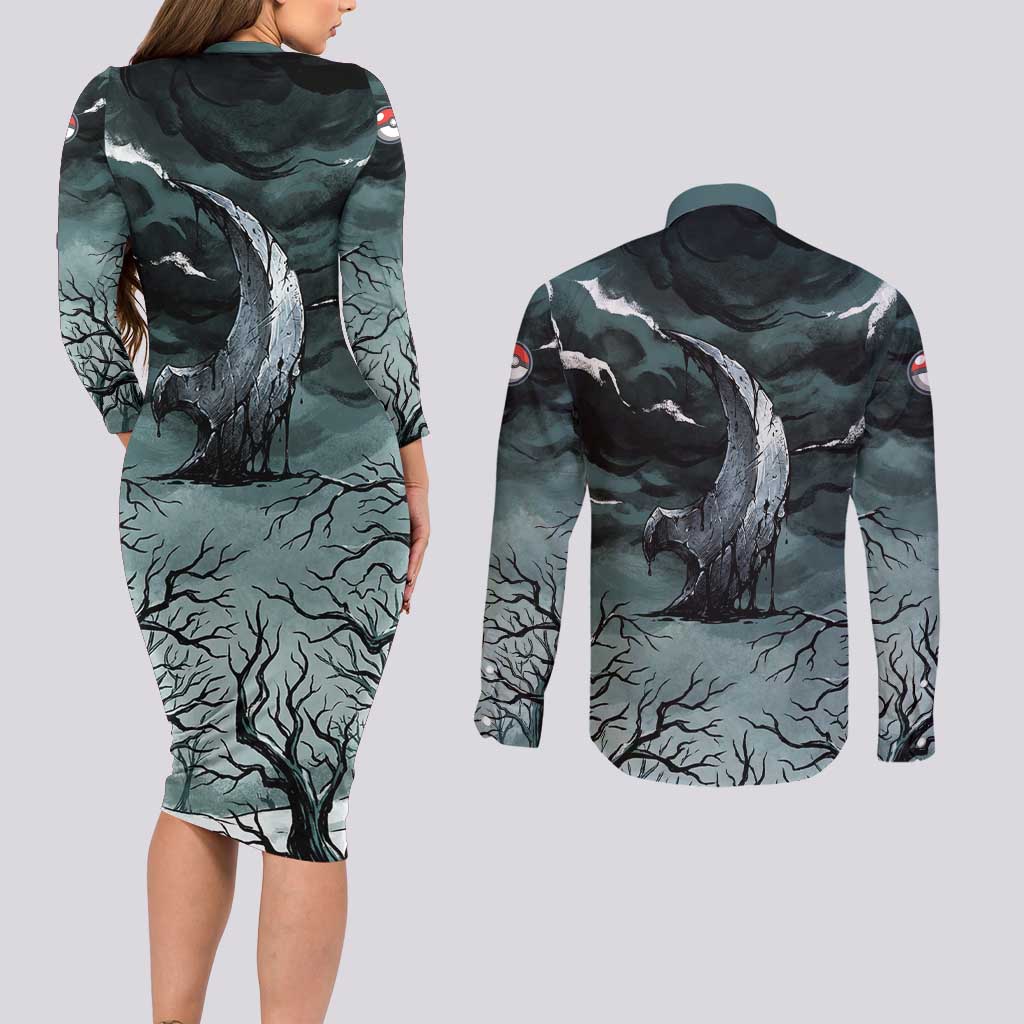 Absol Couples Matching Long Sleeve Bodycon Dress and Long Sleeve Button Shirt Gothic Apocalypse Ink Art