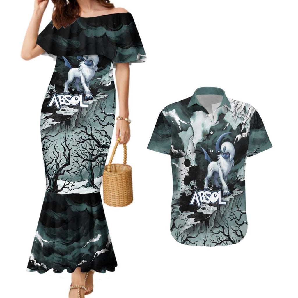 Absol Couples Matching Mermaid Dress and Hawaiian Shirt Gothic Apocalypse Ink Art