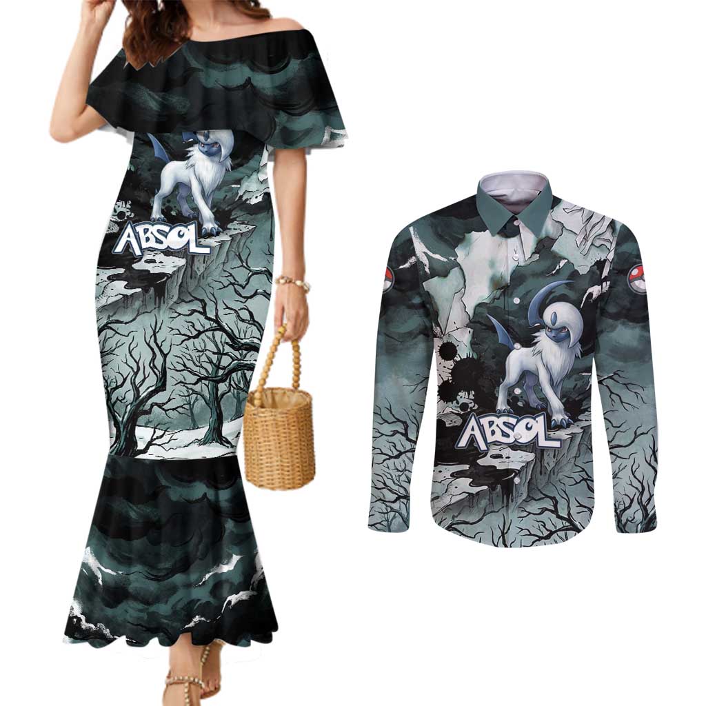 Absol Couples Matching Mermaid Dress and Long Sleeve Button Shirt Gothic Apocalypse Ink Art