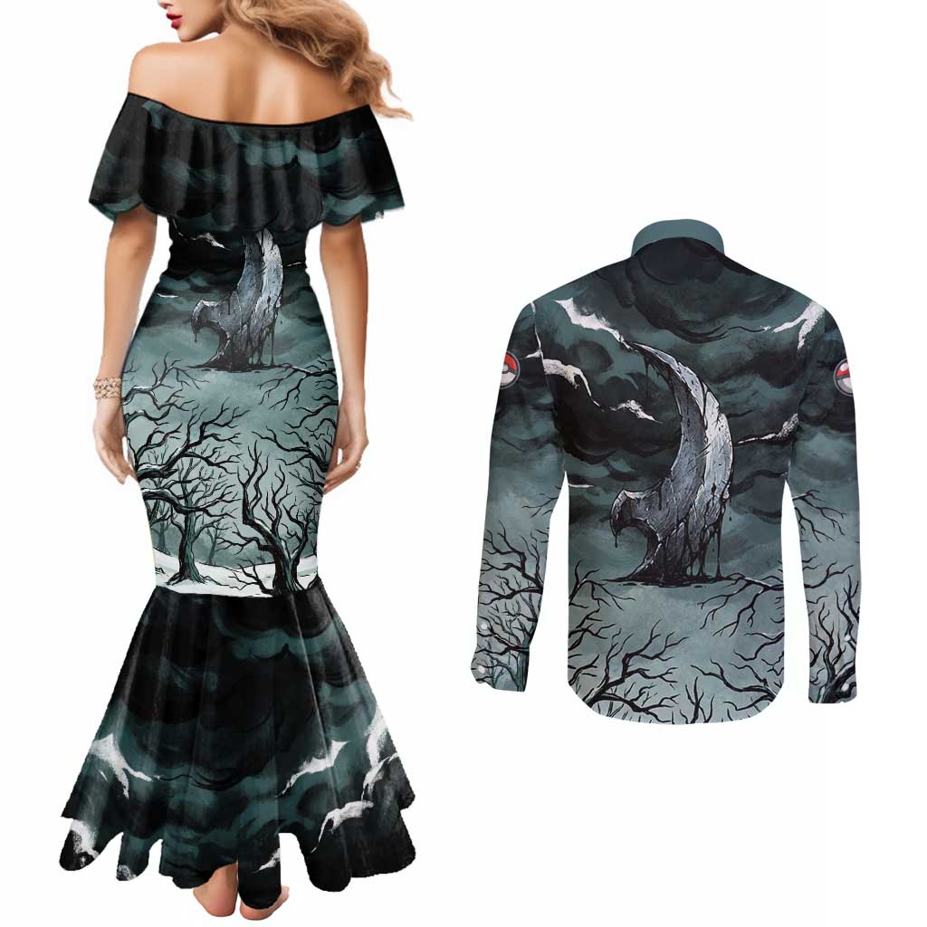 Absol Couples Matching Mermaid Dress and Long Sleeve Button Shirt Gothic Apocalypse Ink Art