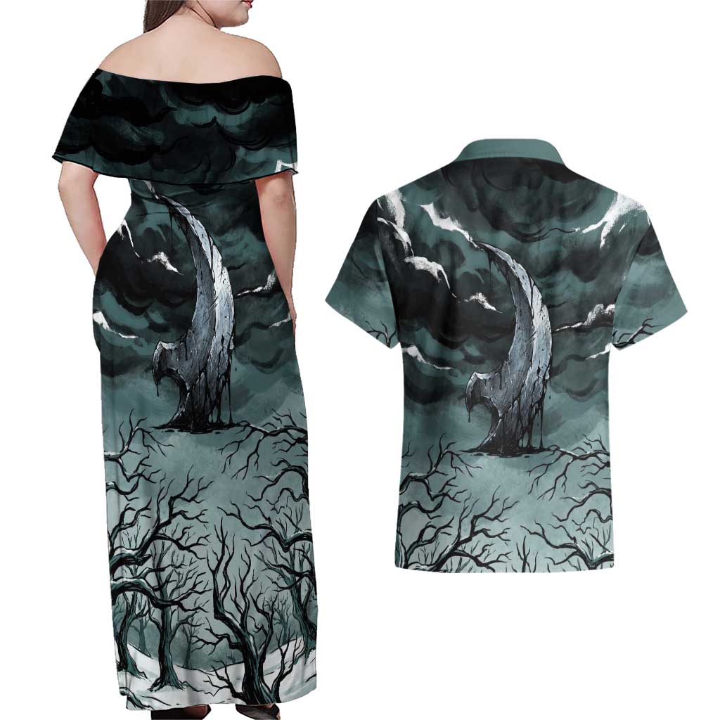 Absol Couples Matching Off Shoulder Maxi Dress and Hawaiian Shirt Gothic Apocalypse Ink Art