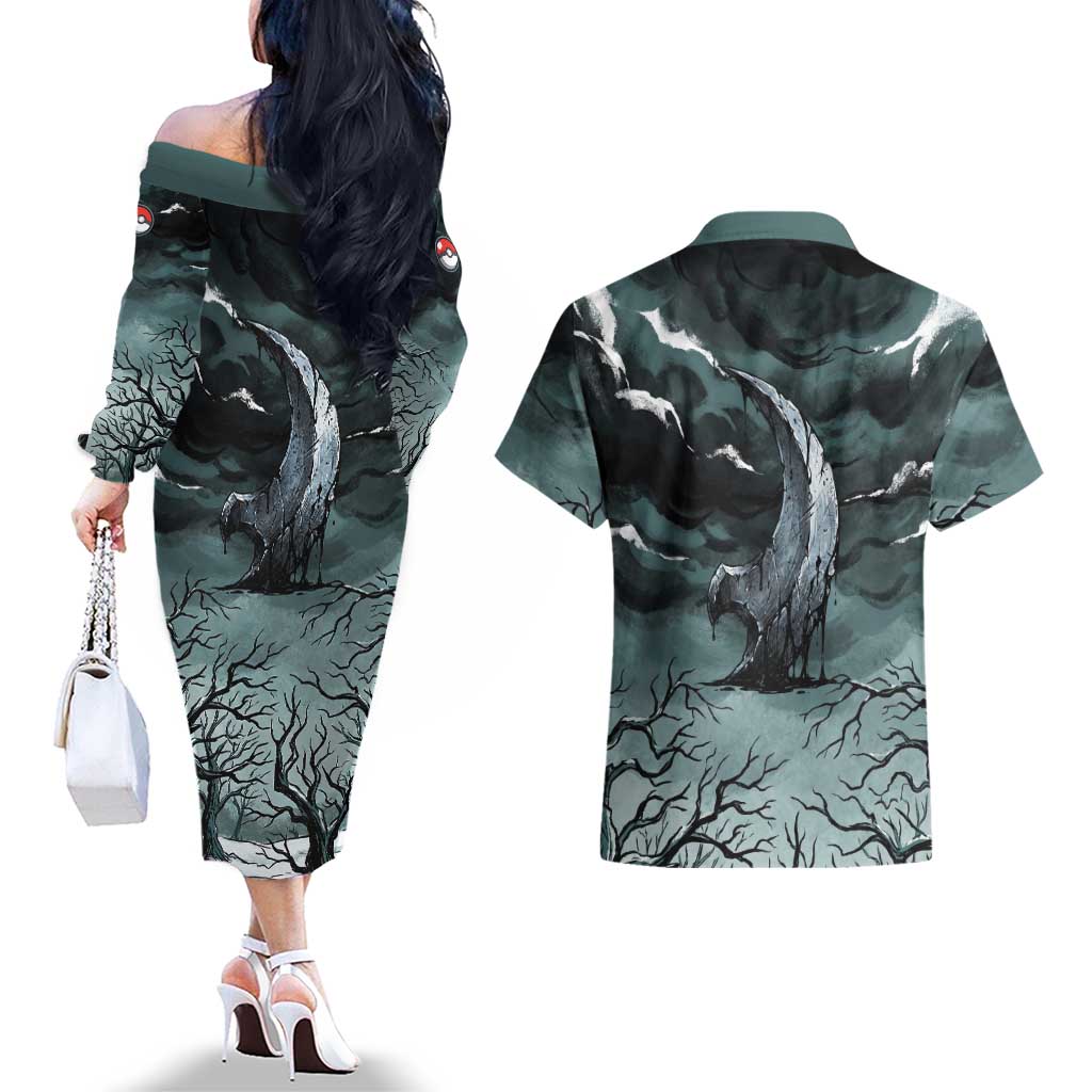 Absol Couples Matching Off The Shoulder Long Sleeve Dress and Hawaiian Shirt Gothic Apocalypse Ink Art