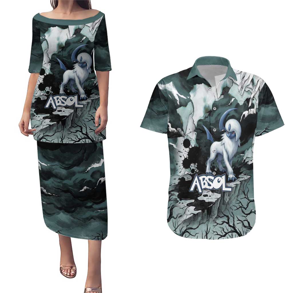 Absol Couples Matching Puletasi and Hawaiian Shirt Gothic Apocalypse Ink Art