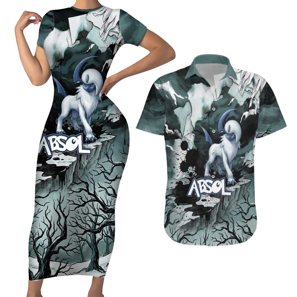 Absol Couples Matching Short Sleeve Bodycon Dress and Hawaiian Shirt Gothic Apocalypse Ink Art
