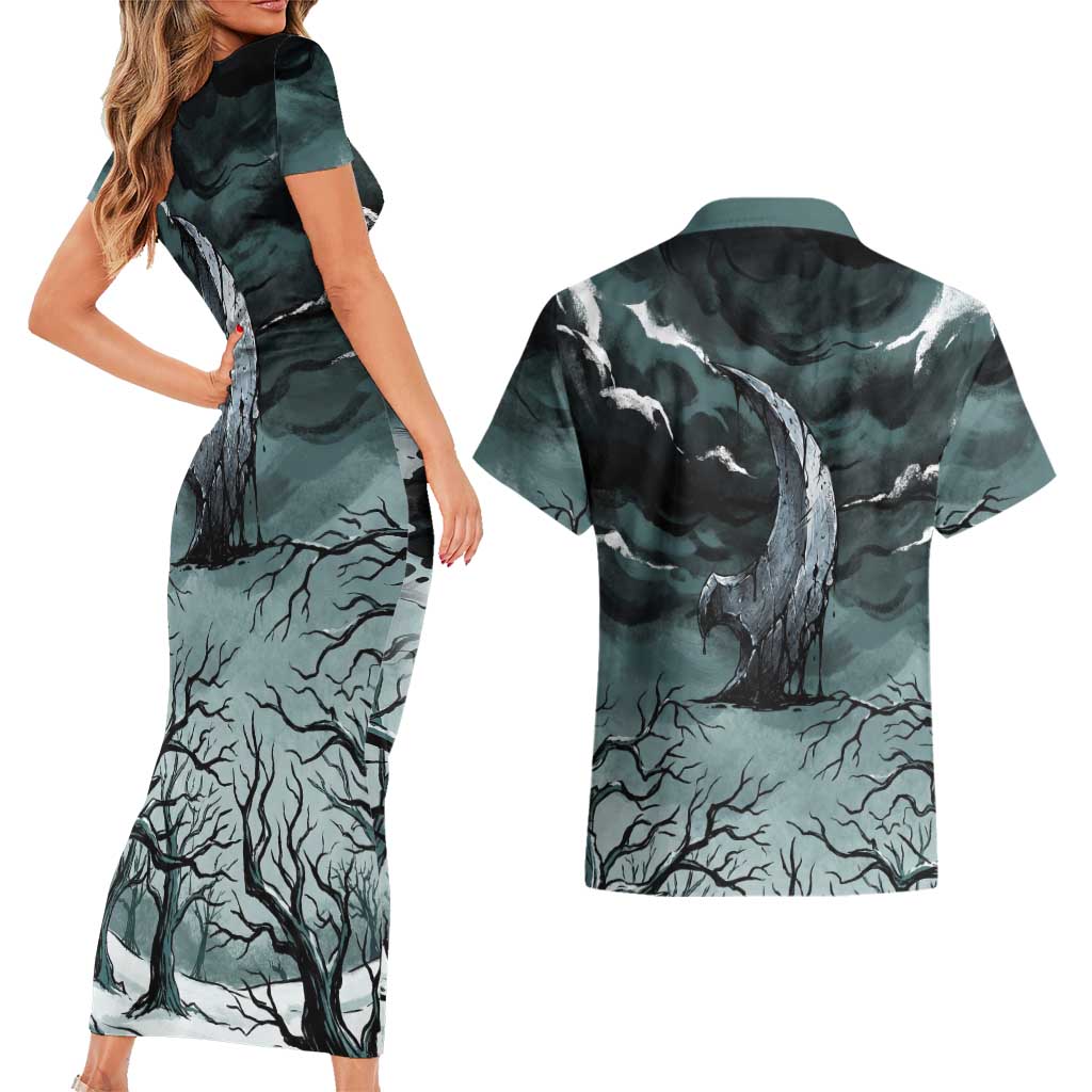 Absol Couples Matching Short Sleeve Bodycon Dress and Hawaiian Shirt Gothic Apocalypse Ink Art