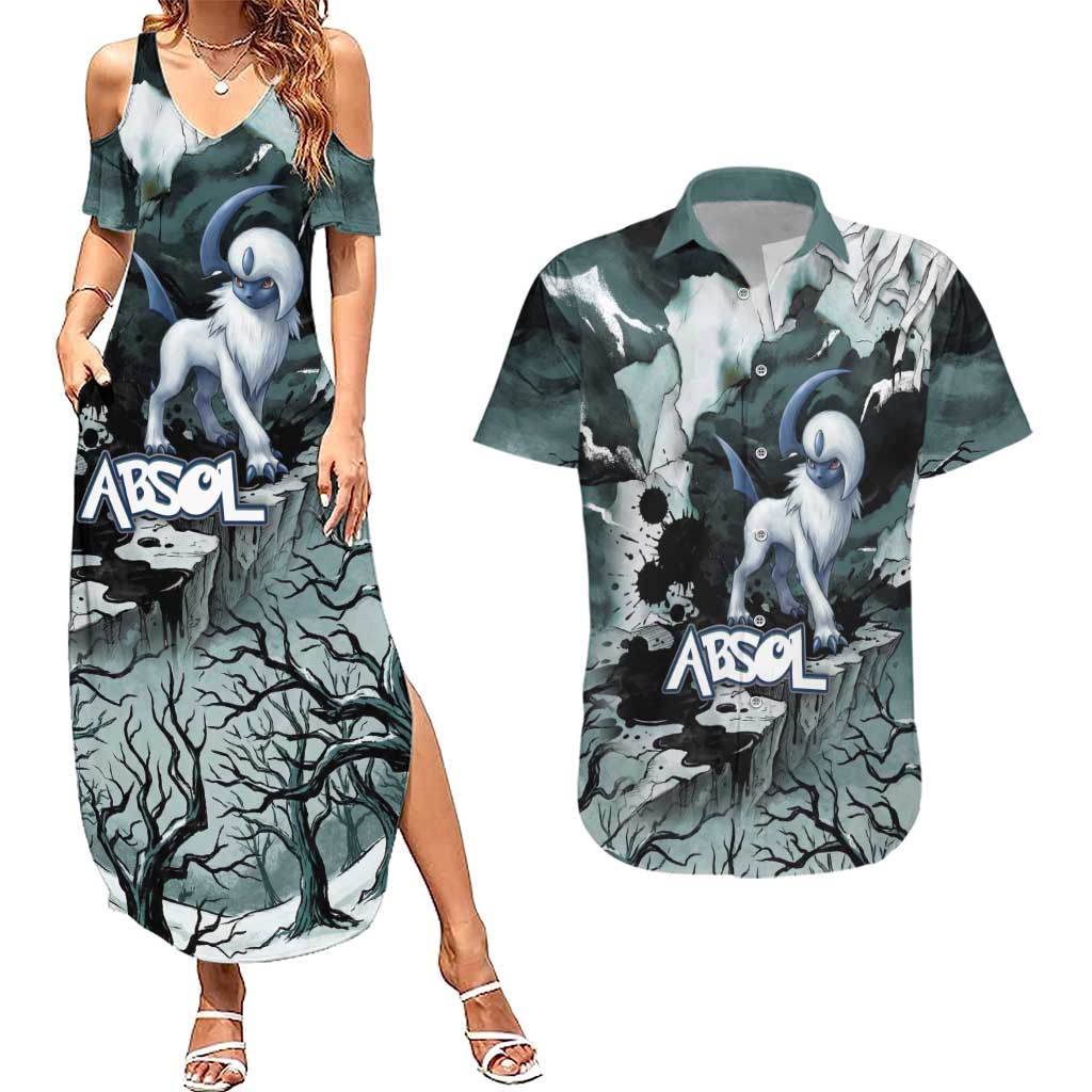Absol Couples Matching Summer Maxi Dress and Hawaiian Shirt Gothic Apocalypse Ink Art