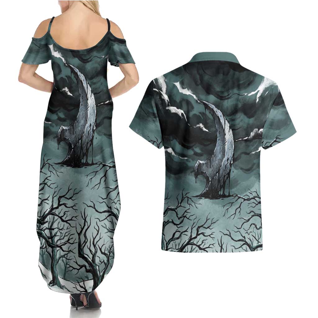 Absol Couples Matching Summer Maxi Dress and Hawaiian Shirt Gothic Apocalypse Ink Art