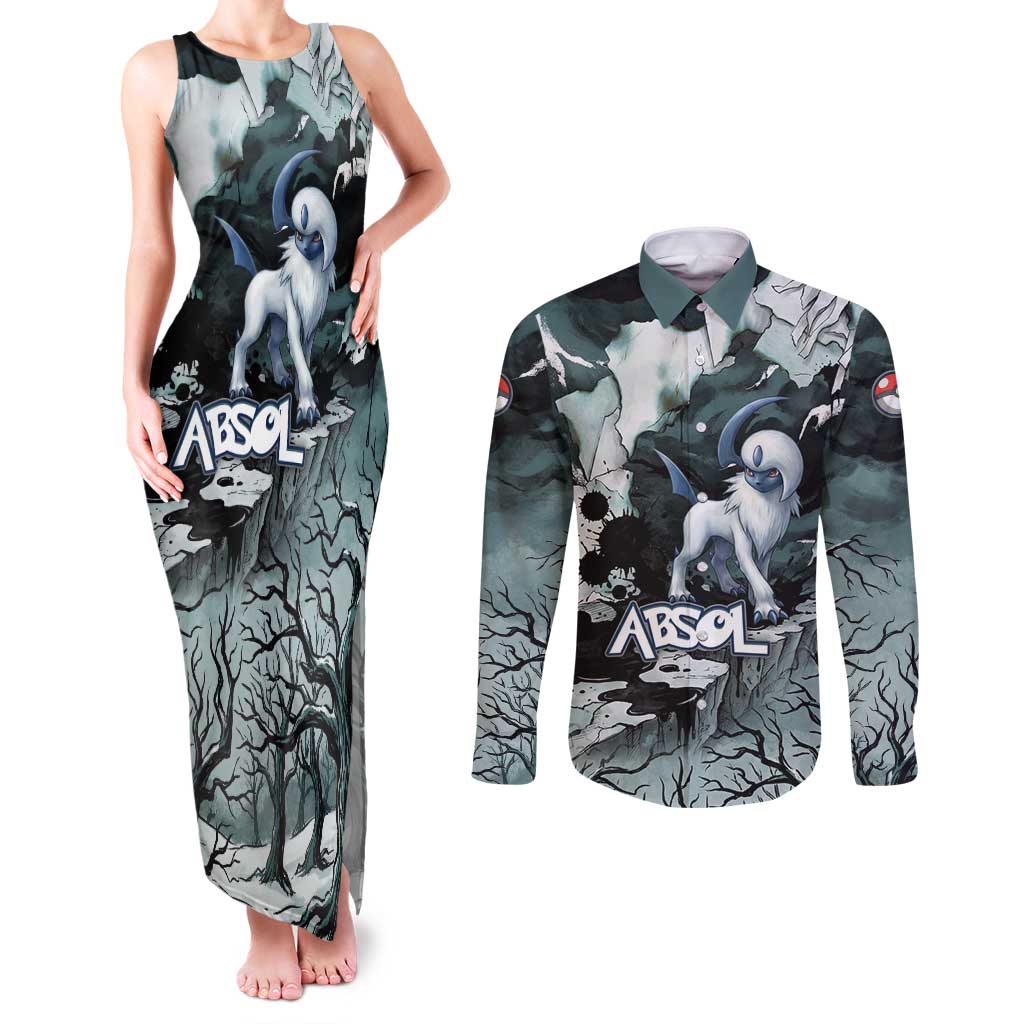 Absol Couples Matching Tank Maxi Dress and Long Sleeve Button Shirt Gothic Apocalypse Ink Art