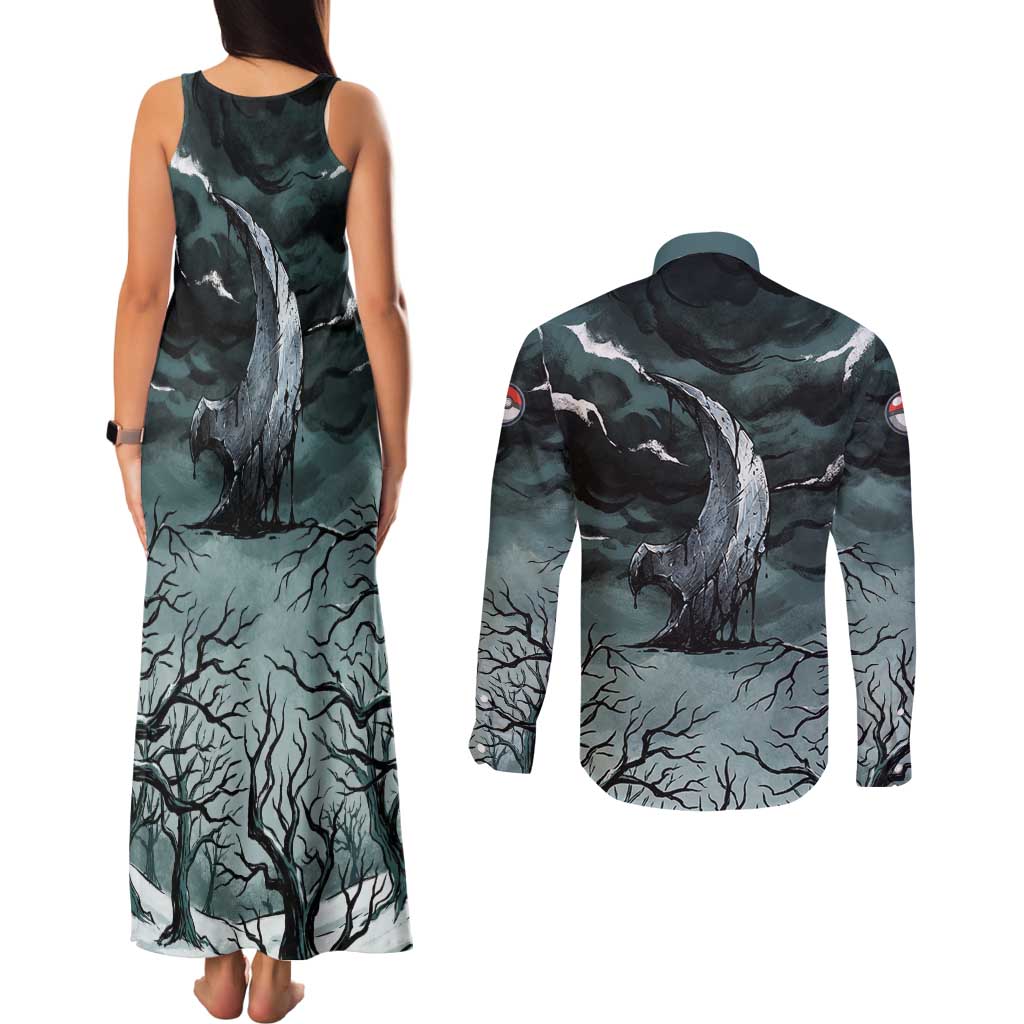 Absol Couples Matching Tank Maxi Dress and Long Sleeve Button Shirt Gothic Apocalypse Ink Art