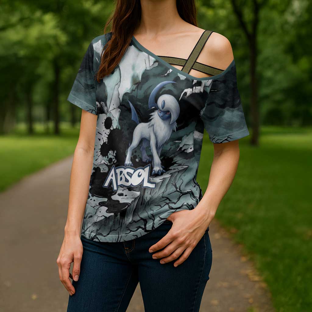 Absol Cross Shoulder Shirt Gothic Apocalypse Ink Art