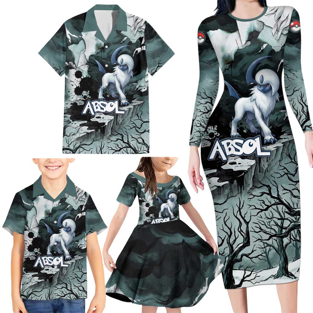 Absol Family Matching Long Sleeve Bodycon Dress and Hawaiian Shirt Gothic Apocalypse Ink Art