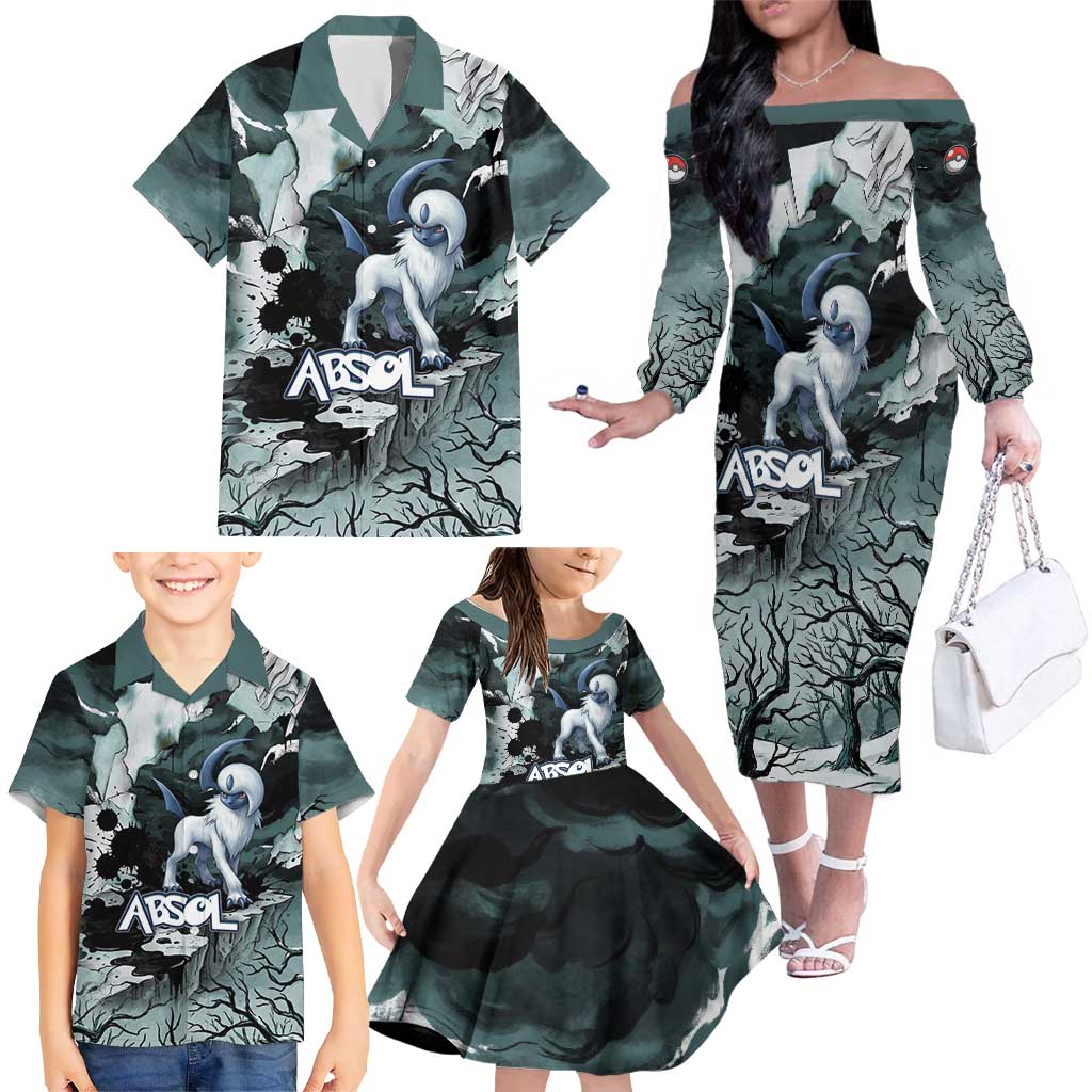 Absol Family Matching Off The Shoulder Long Sleeve Dress and Hawaiian Shirt Gothic Apocalypse Ink Art