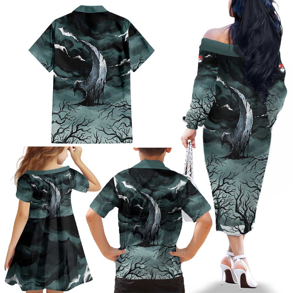 Absol Family Matching Off The Shoulder Long Sleeve Dress and Hawaiian Shirt Gothic Apocalypse Ink Art