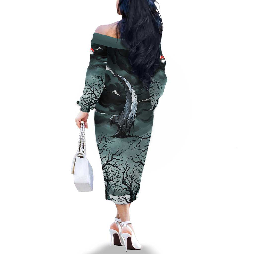 Absol Family Matching Off The Shoulder Long Sleeve Dress and Hawaiian Shirt Gothic Apocalypse Ink Art