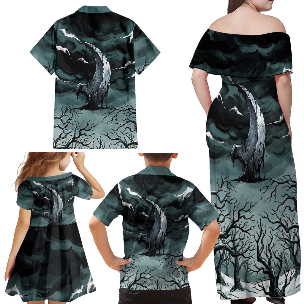 Absol Family Matching Off Shoulder Maxi Dress and Hawaiian Shirt Gothic Apocalypse Ink Art