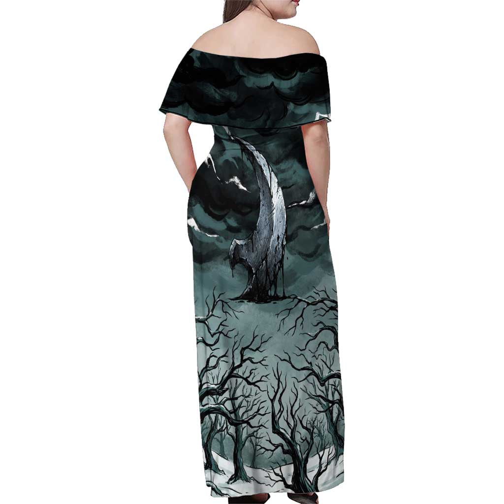 Absol Family Matching Off Shoulder Maxi Dress and Hawaiian Shirt Gothic Apocalypse Ink Art
