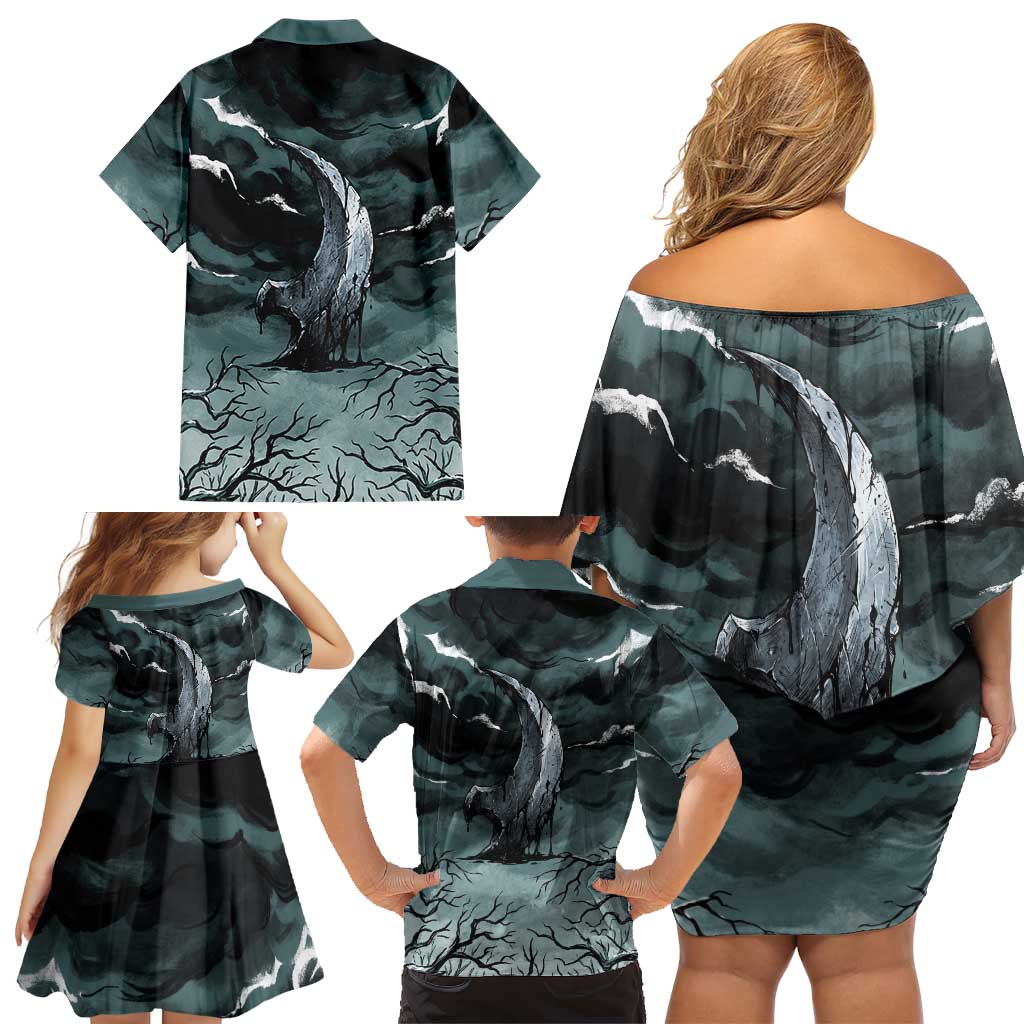 Absol Family Matching Off Shoulder Short Dress and Hawaiian Shirt Gothic Apocalypse Ink Art