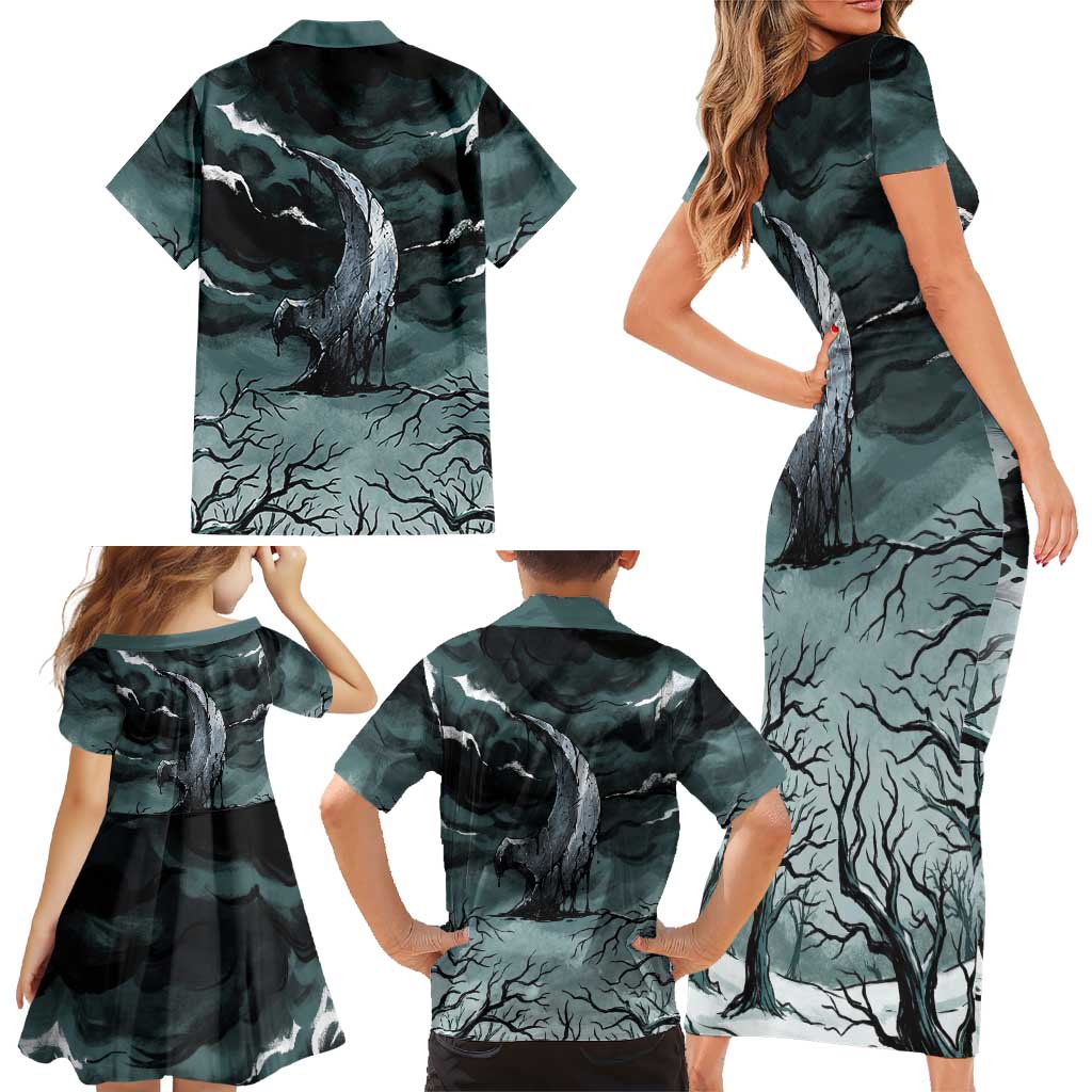 Absol Family Matching Short Sleeve Bodycon Dress and Hawaiian Shirt Gothic Apocalypse Ink Art