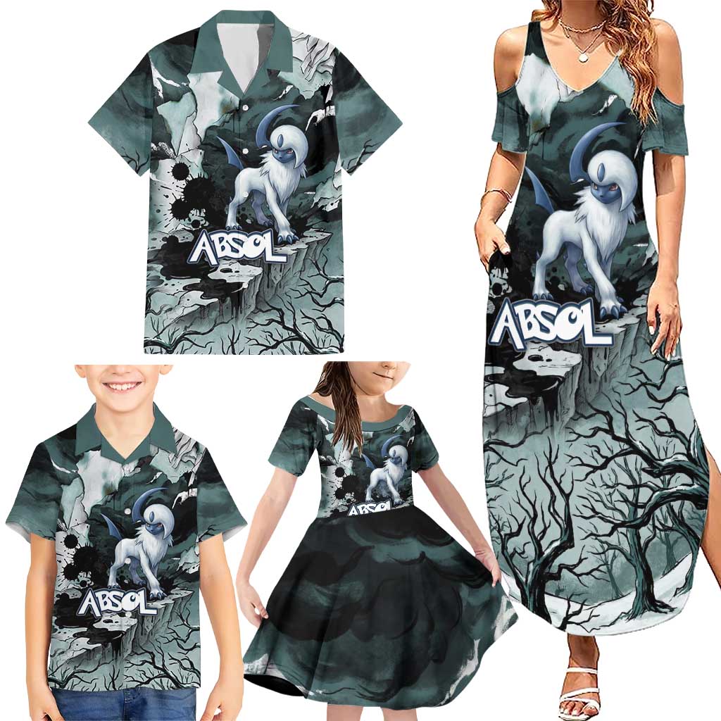 Absol Family Matching Summer Maxi Dress and Hawaiian Shirt Gothic Apocalypse Ink Art