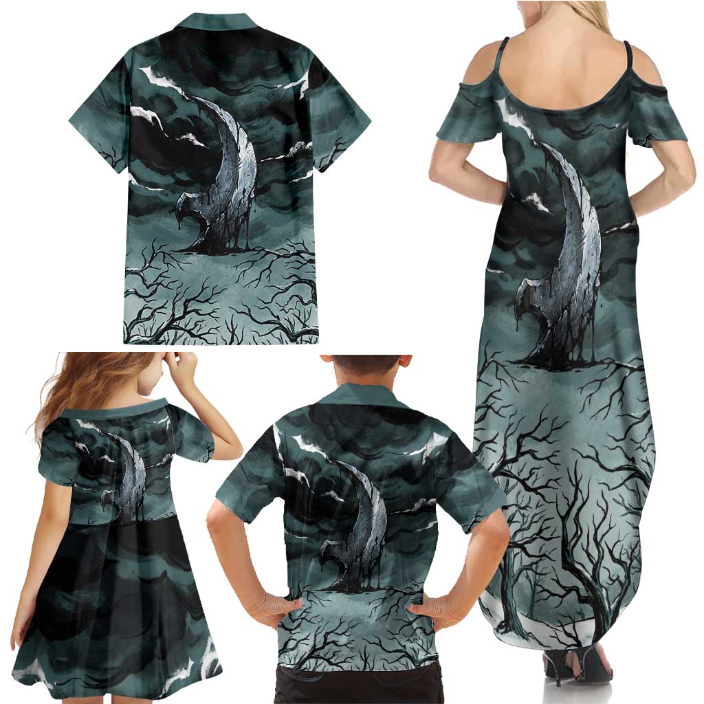 Absol Family Matching Summer Maxi Dress and Hawaiian Shirt Gothic Apocalypse Ink Art