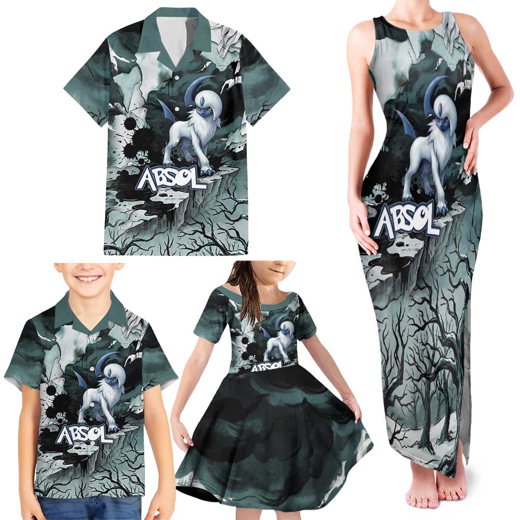 Absol Family Matching Tank Maxi Dress and Hawaiian Shirt Gothic Apocalypse Ink Art