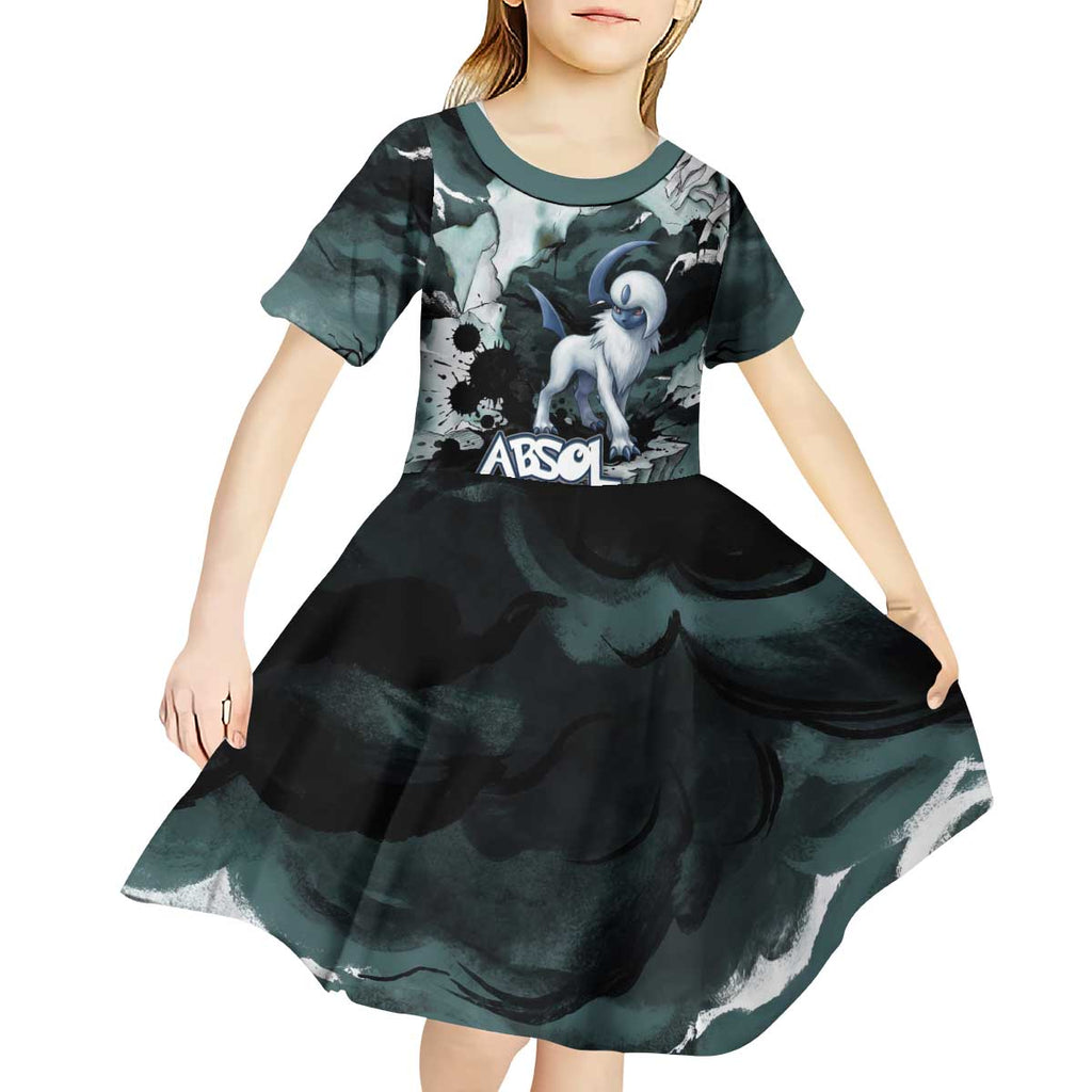 Absol Kid Short Sleeve Dress Gothic Apocalypse Ink Art