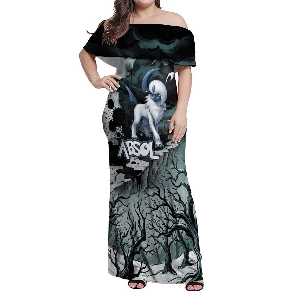 Absol Off Shoulder Maxi Dress Gothic Apocalypse Ink Art