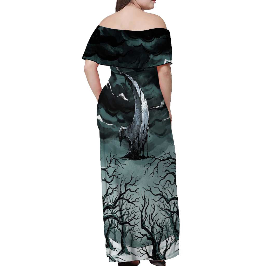 Absol Off Shoulder Maxi Dress Gothic Apocalypse Ink Art