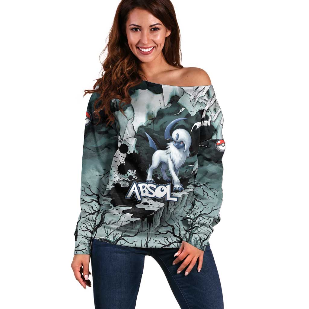 Absol Off Shoulder Sweater Gothic Apocalypse Ink Art